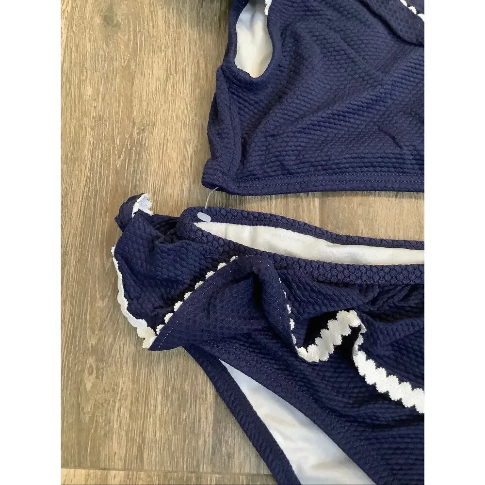 Janie & Jack Girl's 10 Recycled Texture Ruffle Merchant Marine Swim Set B13-10